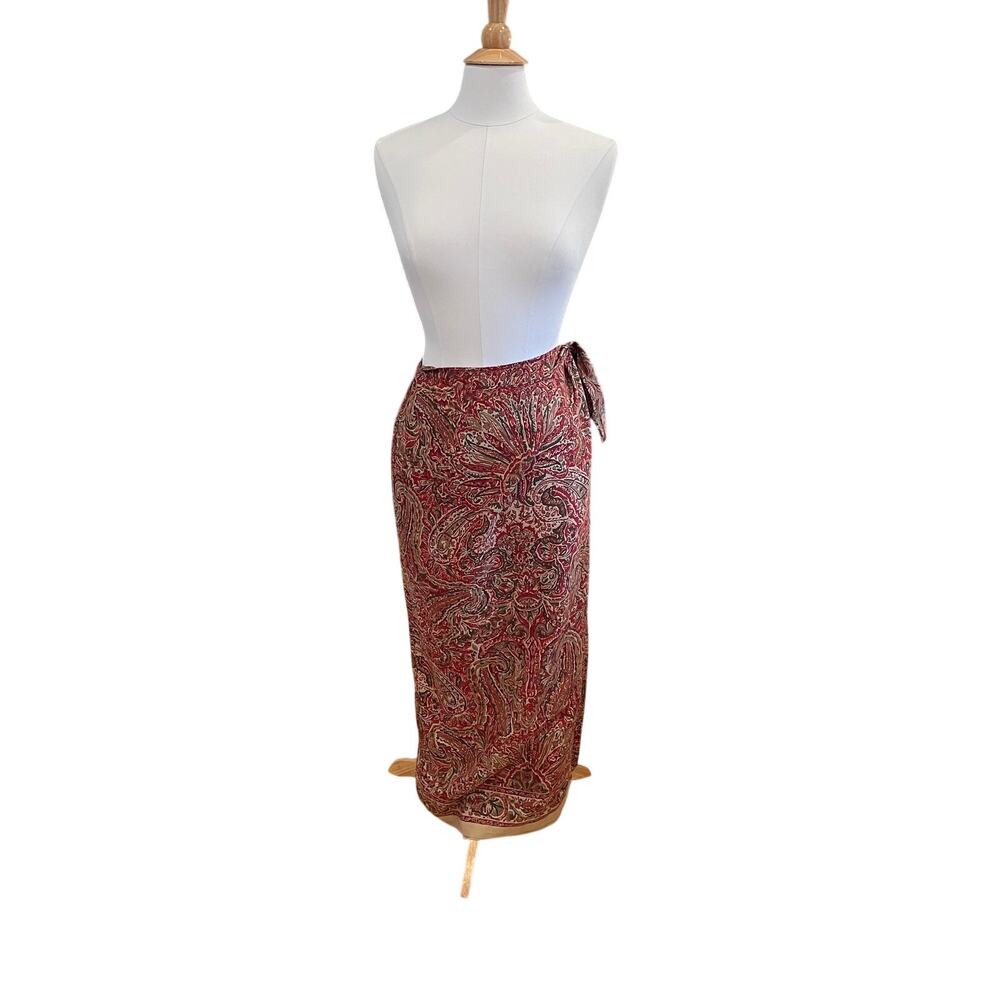 Jones NY Silk Linen Wrap Maxi Skirt, Burgundy, Tan, Fall Colors, Boho, Size 8